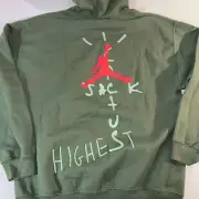 Cactus Jack X Nike Air Jordan Hoodie Size Large Olive Travis Scott Sweater NEW