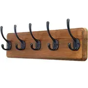 Rustic Wall Mounted Coat Rack: 16 1 Item-5 Hooks Brown Plate & Black Hook