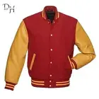 New Red Wool With Yellow Gold Sleeves Letterman College Varsity Bomber Jacket