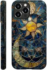 TnXee Case Compatible with iPhone 14 Pro Max,Fall Prevention Hybrid 2-Layer Hard Shell Phone Cover for Girls Boys,Sun Moon Celestial Glass