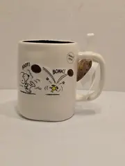 RAE DUNN Peanuts Snoopy Kicking ball w/ Woodstock Coffee Cup Football Game Day