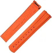 KTKBXUDMUL FKM Fluorous Rubber 20mm Curved End for Omega Strap for Seamaster 300 Diving Belt Fold Buckle Replacement Watch Band(Orange,20MM_Silver Buckle)