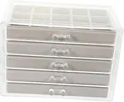 Ciieeo Multi Layer Jewelry Storage Box Desktop Organizer with Slots for Rings Necklaces Earrings Bracelets Compact Grey Case for Dressing Table