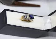 Vintage Luxury 1 ct Genuine sapphire Gilt 925 Sterling Silver Women's Ring Sz 7
