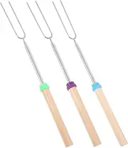 3-pc Stainless Steel Grill Fork Set Food Skewers Sausage Sticks Hot Dog Skewers Camping Forks