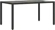 vidaXL Garden Table - Black Poly Rattan Outdoor Furniture - Tempered Glass Top, Powder-Coated Steel Frame, Weather-Resistant Patio Dining Side Coffee Rectangular Table, 150 x 90 x 75 cm
