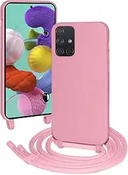 FERLAN Silicone Mobile Phone Chain for Samsung Galaxy A51 4G, Case with Strap, Stylish Adjustable Mobile Phone Necklace Case, Necklace Case with Strap, Mobile Phone Case for Hanging, Pink