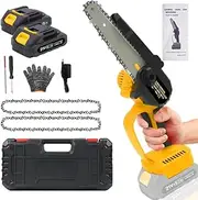 Mini Chainsaw 6 inch Cordless, Mini Chainsaw with 21V 2.0Ah Battery,Electric Chainsaw Battery Powered for Tree Branches Wood Cutting, Birthday Gifts for Men Dad Him Husband (YELLOW)