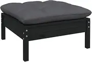 Garden Footstool with Anthracite Cushion Black Solid Pinewood
