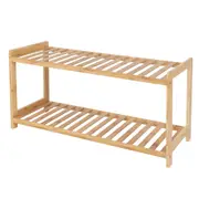 Casa Decor 2 Tier Bamboo Compact Shoe Storage Organiser Stool 69.8x36cm Oak