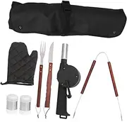 Levemolo 1Set BBQ Tool with Storage Bag Stainless Steel Grill Accessories Including Apron Gloves Cutter Fork and Seasoning Bottles for Outdoor Grilling and Picnic