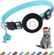 Airtag Cat Collar, Air tag Cat Collar with Bell and Safety Buckle in 3/8" Width, Reflective Collar with Waterproof Airtag Holder Compatible with Apple Airtag for Cat Dog Kitten Puppy (Blue)
