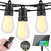 Solar String Lights Outdoor Waterproof 54 FT 24 Sockets 25 LEDs Patio Lightin...