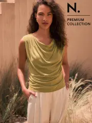 Olive Green N. Premium Drape Modal Sleeveless Top (F07816) | $53