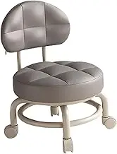 DimyFew Short Backrest Rolling Seat with Wheels, PU Leather Multipurpose Stool for Barber Salon, Dark Gray, as described