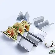 Daseeme -Border spot Mexican Pizza Holder W-Shaped 430 Stainless Steel Taco Holder Kitchen Restaurant Taco Holder Tortilla Stand [Two compartments with end Handles]