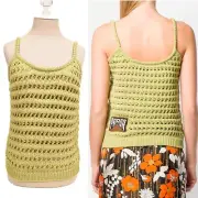 sz 38 NEW $810 PRADA RUNWAY Acid Green CROCHET KNIT Resort LOGO in BACK TOP XS