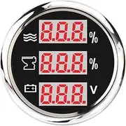 Universal 52mm 3 in 1 Multi-Function Digital Gauge Water Level Waste Holding Tank Indicator Voltmeter with Alarm Voltmeter(Ivory)