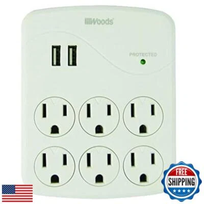 Woods 41079 Surge Protector with 6 Outlets and 2 USB Type A Ports with 1000J