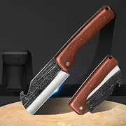 Folding Cleaver, Pocket Folding Chef Knife with Forged Steel Blade, Folding kitchen knife with Solid wood Handle Camping BBQ trip Outdoor Portable kitchen knife with Bottle Opener. (Type-A)