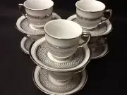 3 oz Espresso coffee 12 Pc 6 Cup 6 Saucer Set Tea 703 Silver 3oz cups Cafe