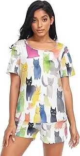 [RPLIFE] Watercolor Cat with Many Cats Womans Pajama Set, Lounge Sets for Women, Watercolor Cat With Many Cats, Large