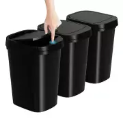 3-Pack 2.6 Gallon Slim Trash Can with Lid for Home and Office (Black)