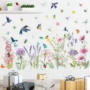Amaonm Colorful Spring Flowers Wall Stickers Removable DIY Lily Daisy Lavender With Butterfly Dragonfly Birds Plants Wall Decals 3D Peel and Stick Home art Decor for Girls Teens Nursery Baby Bedroom Living Room Bathroom Playroom Decoration (A)