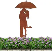Decorative Garden Stakes, Kiss Couple Metal Garden Art Outdoor Decorations, Creative Outside Ornaments Outdoor Yard Decor for Courtyards Backyards Paths