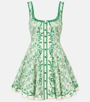 [Alemais] Alémais Olive printed linen and cotton minidress UK 16 green