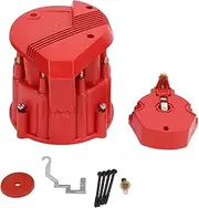 Large Distributor Cap Rotor Kit Replacement Distributor Cap Tune Up Assembly Compatible With K549 SBC 283 305 307 327 350 400 BBC 454 396 427 in Black Color For Enhanced Vehicle (Red)