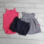 Carter's Baby Girl's Top Bodysuit Bloomer Shorts Set Size 6 Months Blue Pink