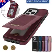 For iPhone 16 15 14 13 12 11 Pro Max XR 8/7 Case Leather Wallet Card Stand Cover