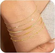 [Gokeey] Dainty Gold Bracelets for Women, 14K Real Gold Chain Jewelry for Women,Waterproof Stackable Thin Cuban Paperclip Link Bracelets Pack Trendy Minimalist Tiny Cute Stack Set Gold Accessories Gifts for Girls