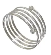 Silver Tone Small Spiral Etched Coil Bracelet Bangle Made in USA - Juniors Size