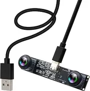 [IFWATER] 3D Stereo USB Camera 1080P 60fps High Speed Webcam with 180 Degree Fisheye Synchronization Dual Lens 4MP VR Camera Plug and Play for Face Recognition QR Codes Scanning and Industrial Embedd