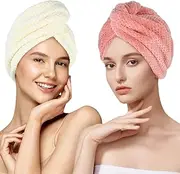 Super Absorbent Hair Towel Wrap for All Hair Long&Thick Hairs Turban Head Wrap with Pineapple Plaid Design Hair Towel Wrap for Women(Beige&Light Pink)
