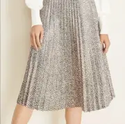 ANN TAYLOR Leopard Print Pleated Faux Suede Midi Skirt Sz 2