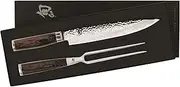 Shun Premier 2 Piece Carving Set, Includes 9.5" Premier Slicing Knife and Carving Fork, Handcrafted Japanese Knife Set, VG-MAX Core with Damascus Stainless Steel Cladding, Pakkawood Handle