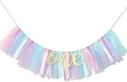 Baby Girl Banner for 1st Birthday - Highchair Banner for First Birthday Decoration, Cake Smash Photo Prop, Tulle Garland Banner (Light Aqua and Light Blue), First Birthday High Chair Banner