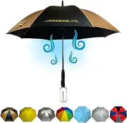 Breeze Life Mister Breeze USB Rechargeable Sun Umbrella with Built In Fan and Mister Spray for Heat Protection, Cooling, Summer, Beach, Sports, Golf, Walking, Festivals, and More, Gen2