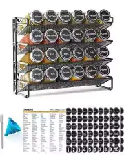 SpaceAid Spice Rack Organizer with 24 Spice Jars, 386 Spice Labels 24 Jars,Black