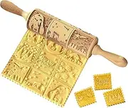Christmas Rolling Pin, 14inch Nativity Scene Pattern Wooden Embossed Rolling Pin, 3D Engraved Christmas Cookie Stamps Tool for Kitchen Baking