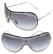 MIU MIU CORE MU51VS Silver Blue Crystal Strass Visor Metal Fashion Sunglass 51V