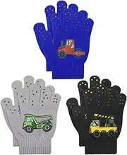 [Geyoga] 3 Pairs Kids Gloves Winter Toddler Gloves Full Fingers Knitted Gloves Kids Unicorn Warm Mittens Gloves for Aged 4-10 (Car Style), Car Style