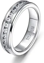 [Wozya] Titanium Rings for Men Women Silver Color CZ Wedding Band Engagement Ring Couple Ring