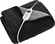 Dreamaker Reversible Sherpa & Coral Fleece Electric Heated Throw Blanket 200x180cm Energy Efficient Heating Rug Snuggle Overheat Protection 9 Heat Settings Detachable Controller - Charcoal & Silver