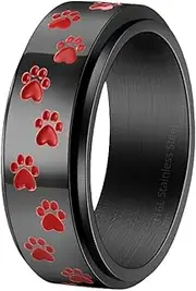 [Tckyi] 6MM,8MM/Pet Paw Print Anxiety Relieve Spinner Rings for Men Women Dog Cat Claw Ring Pet Loving Friend Families Gifts