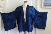 NWT Chicos Blue Chiffon & Moti Hand Beaded Velvet Kimono Topper Top Jacket S/M