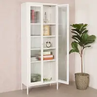在飛比找遠傳friDay購物優惠-《Homelike》凱西鋼製長虹玻璃書櫃-弦月白 鋼櫃 展示